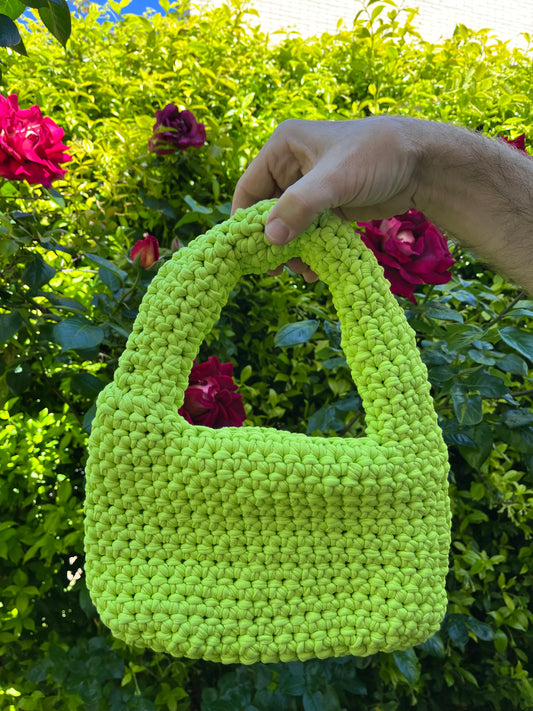 Mini tote bag de hombro a crochet / bolso a crochet tendencia / bolso verde a crochet graduación/ bolso a crochet boda